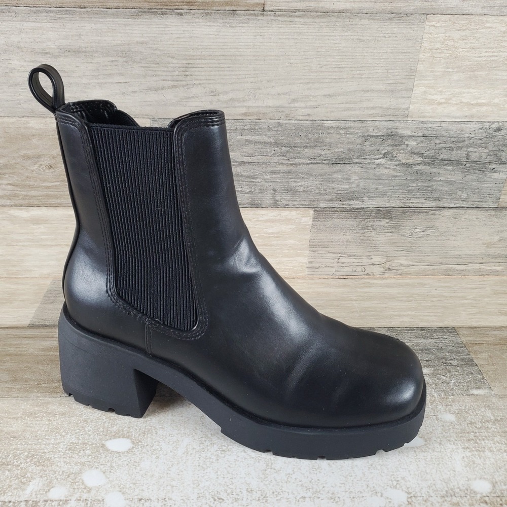 Steve Madden Brontey Womens Chelsea Boot Sz 8.5 Black Leather Slip On Block Heel